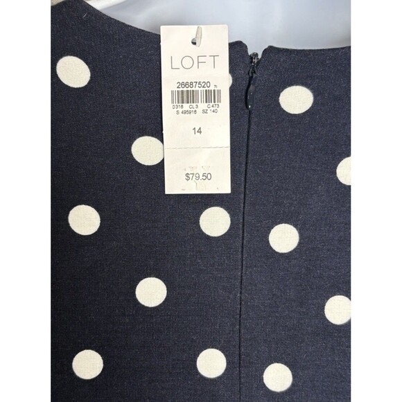 Loft Wrap Dress Women’s Size 14 Navy Blue White Polka Dots Stretch - Picture 3 of 6